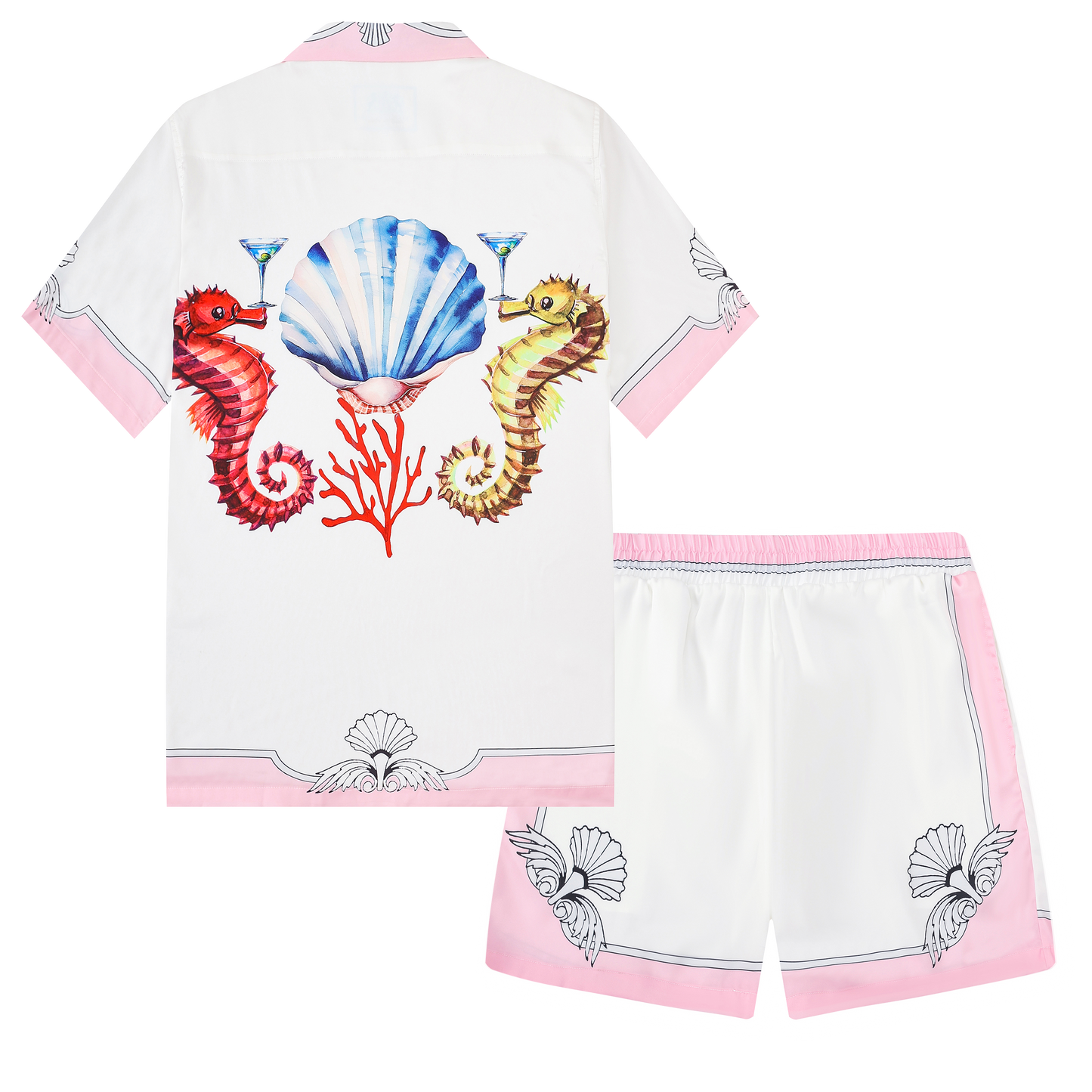 Marine Seahorse Pattern Pink Waistband Shorts