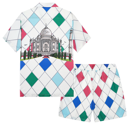 Multicolor Castle Pattern Silk Fiber Waistband Shorts