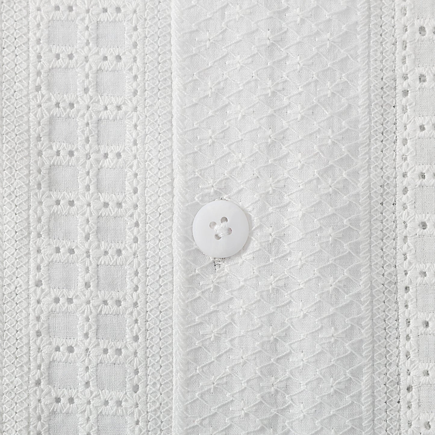 White Crochet Embroidered Camp Collar Short Sleeve Shirt