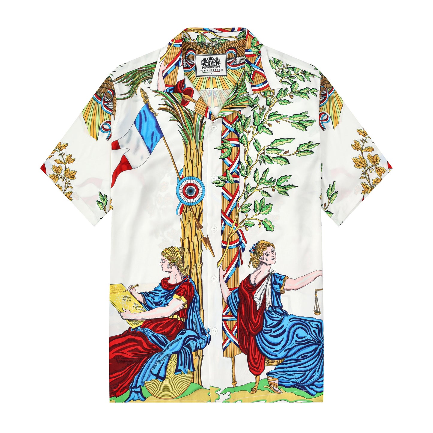 Retro Noble Pattern Silk Fiber Short Sleeve Camp Collar Shirt