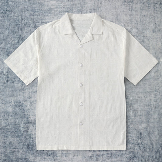 White Textured Vintage Short Sleeve Shirt