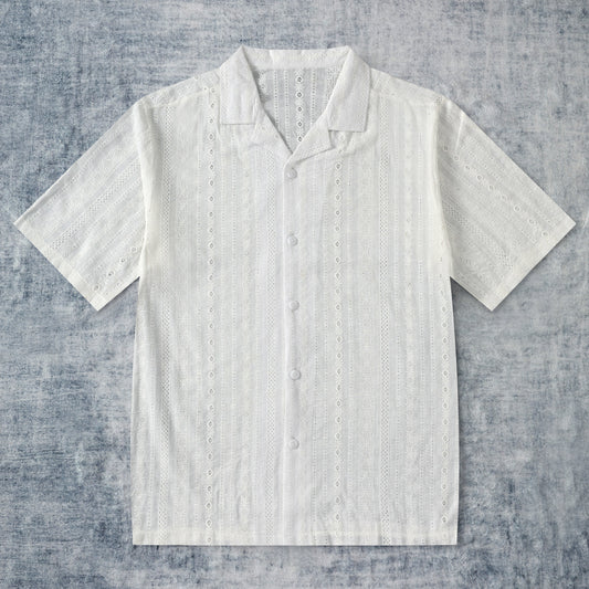 Floral Embroidered Textured Camp Collar Resort Wear Shirt