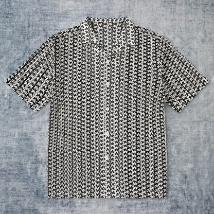 Floral Crochet Textured Camp Collar Short Sleeve Shirt