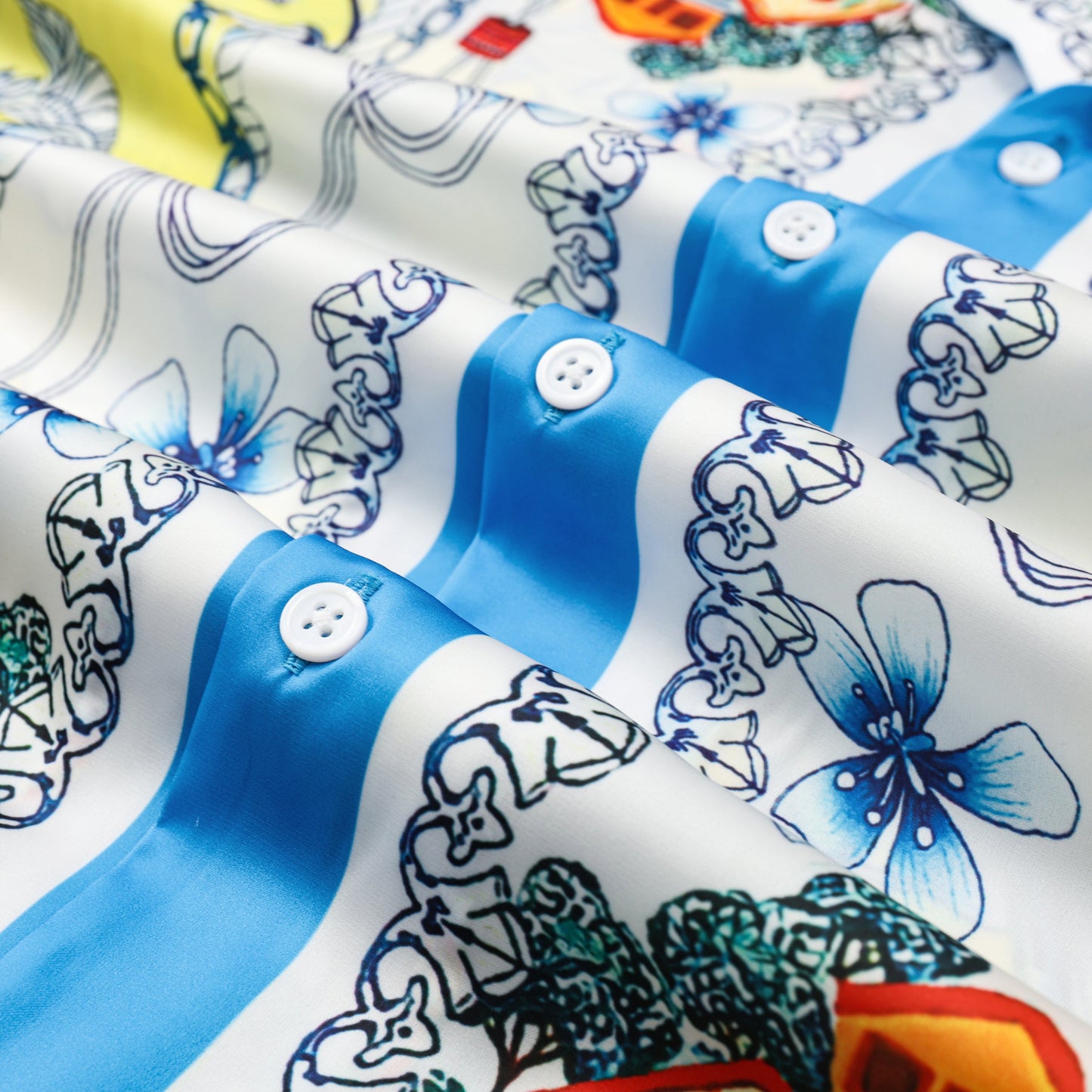 Floral Parrot Pattern Silk Fiber Short Sleeve Camp Collar Shirt