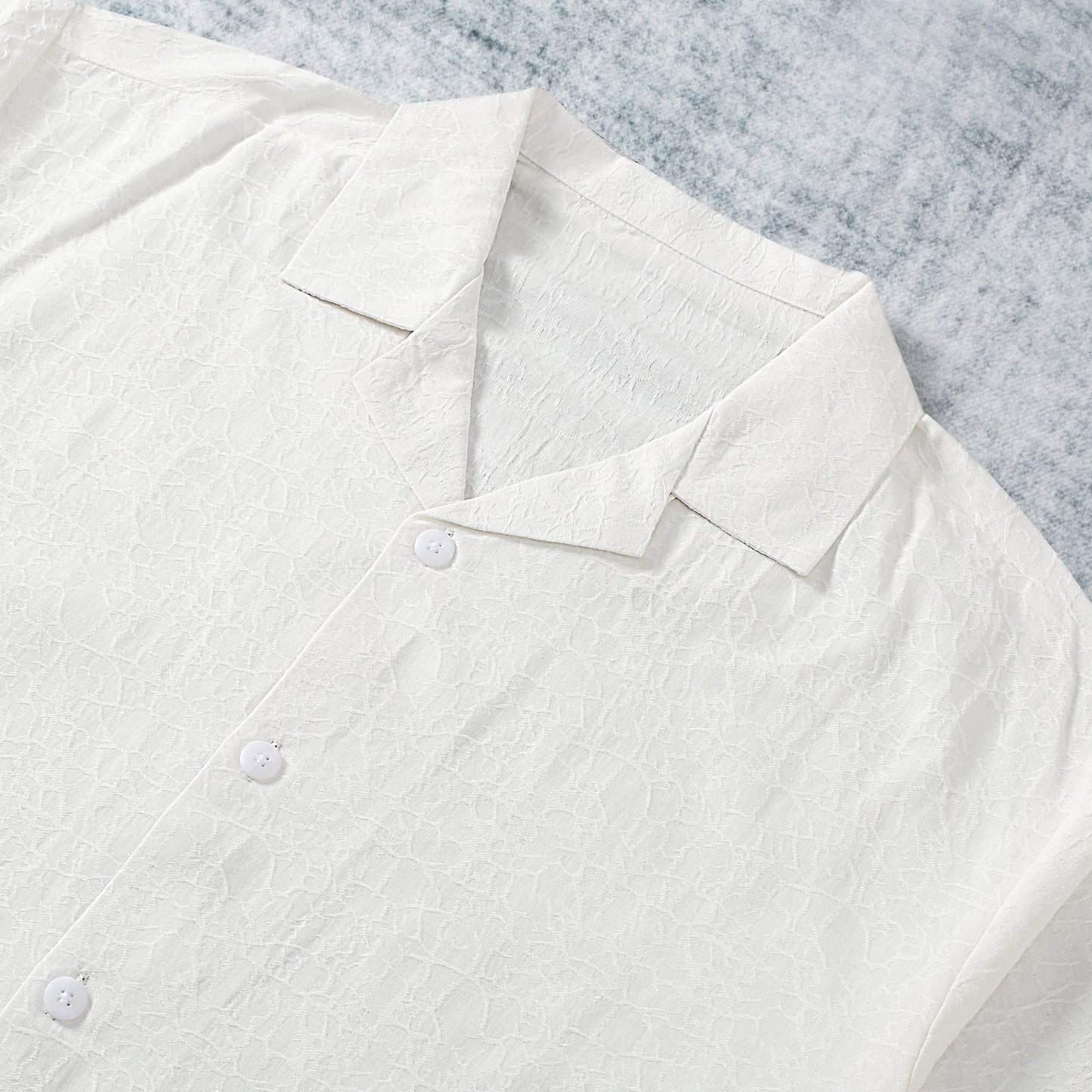 White Textured Vintage Short Sleeve Shirt