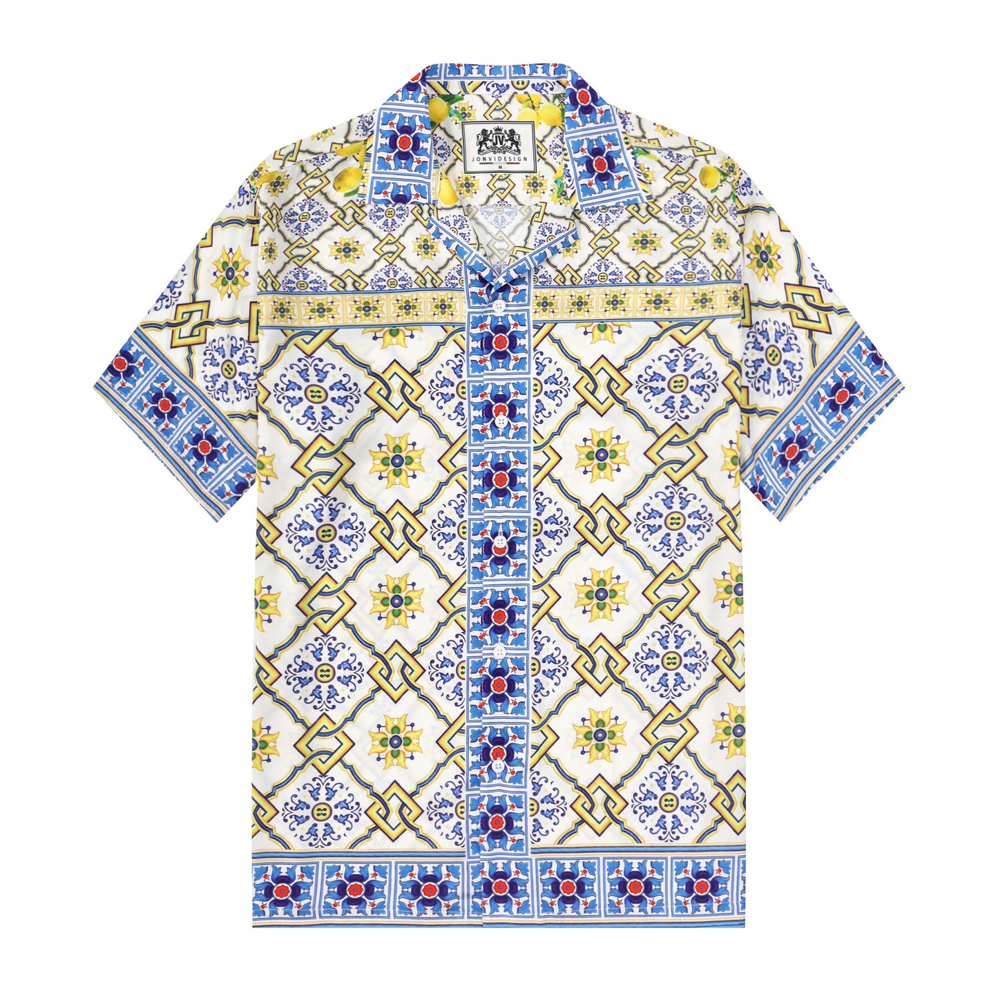 Floral Pattern Silk Fiber Short Sleeve Camp Collar Shirt