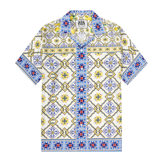 Floral Pattern Silk Fiber Short Sleeve Camp Collar Shirt