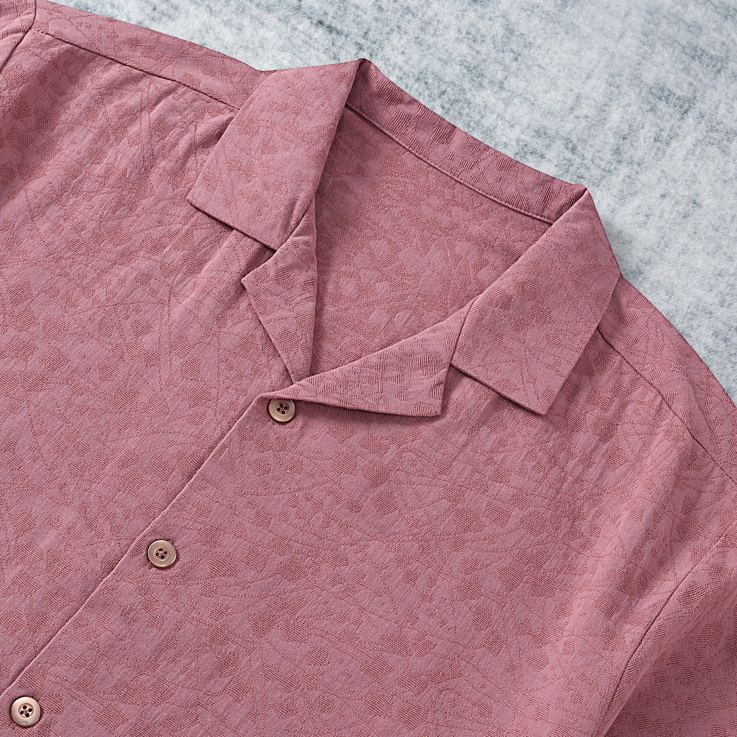 Pink Textured Camp Collar Short Sleeve Shirt