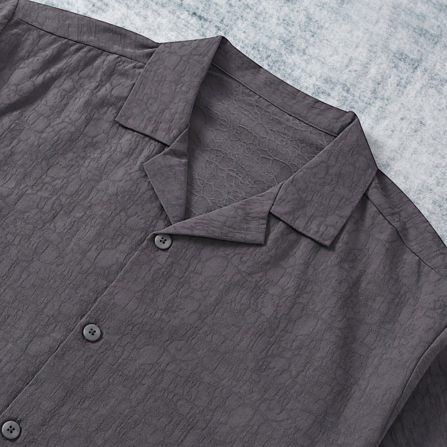 Grey Textured Camp Collar Short Sleeve Shirt
