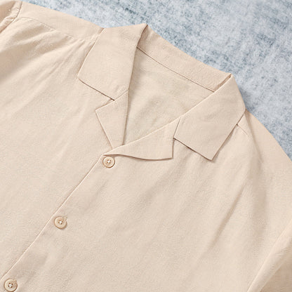 Khaki Textured Camp Collar Short Sleeve Shirt