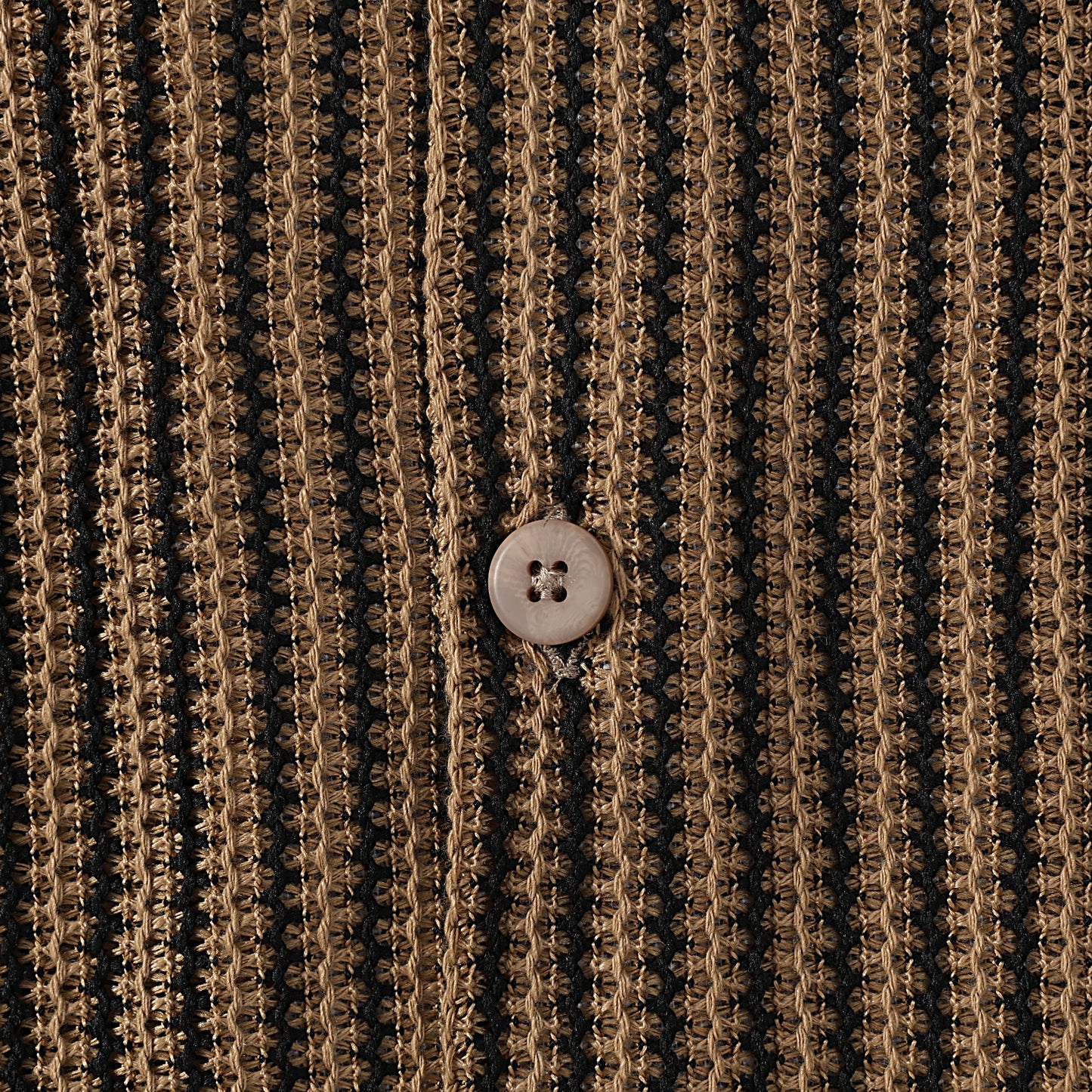 Brown Stripe Crochet Vintage Textured Camp Collar Shirt