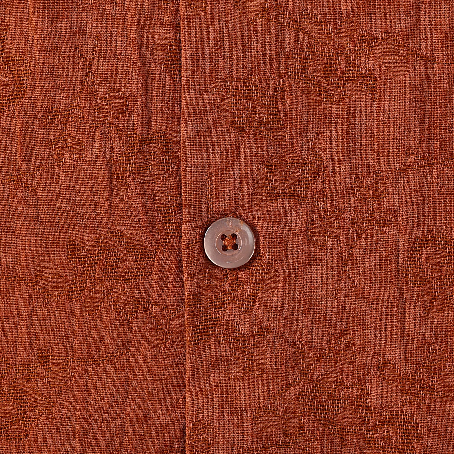 Rust Brown Flower Textured Camp Collar Short Sleeve Shirt