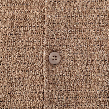 Brown Crochet Vintage Camp Collar Short Sleeve Shirt