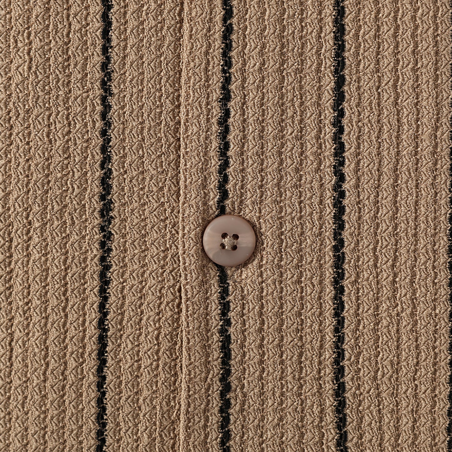 Brown Stripe Crochet Textured Camp Collar Short Sleeve Shirt