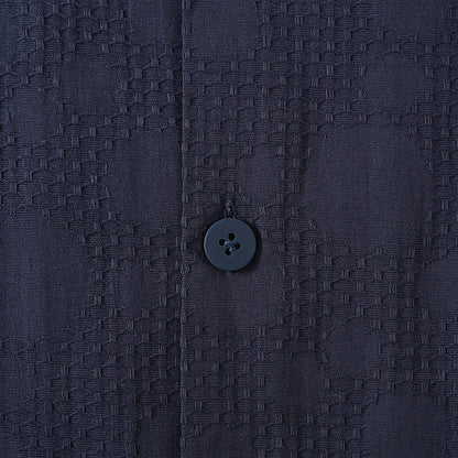 Navy Lace Vintage Textured Camp Collar Shirt